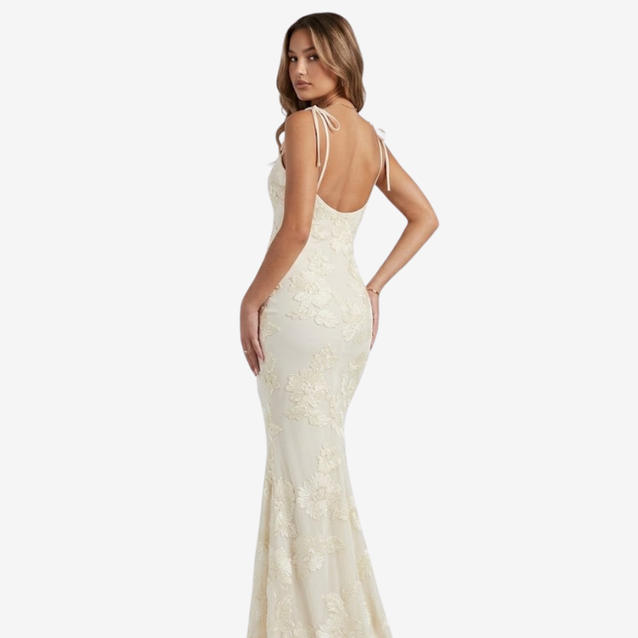 VALERIQUE | Robe Longue Ajustée à Fleurs en Coton Léger pour Femme – Bretelles à Nouer