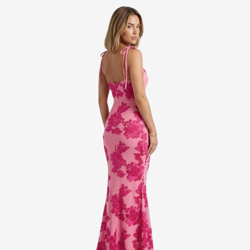 VALERIQUE | Robe Longue Ajustée à Fleurs en Coton Léger pour Femme – Bretelles à Nouer