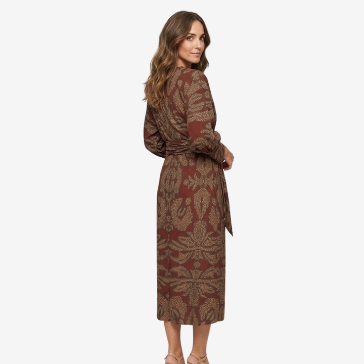 VALERIQUE | Robe Midi Portefeuille en Coton Léger à Imprimé Feuilles pour Femme – Col V