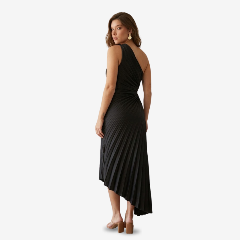 VALERIQUE | Robe Midi Plissée Asymétrique en Coton Léger pour Femme – Une Épaule