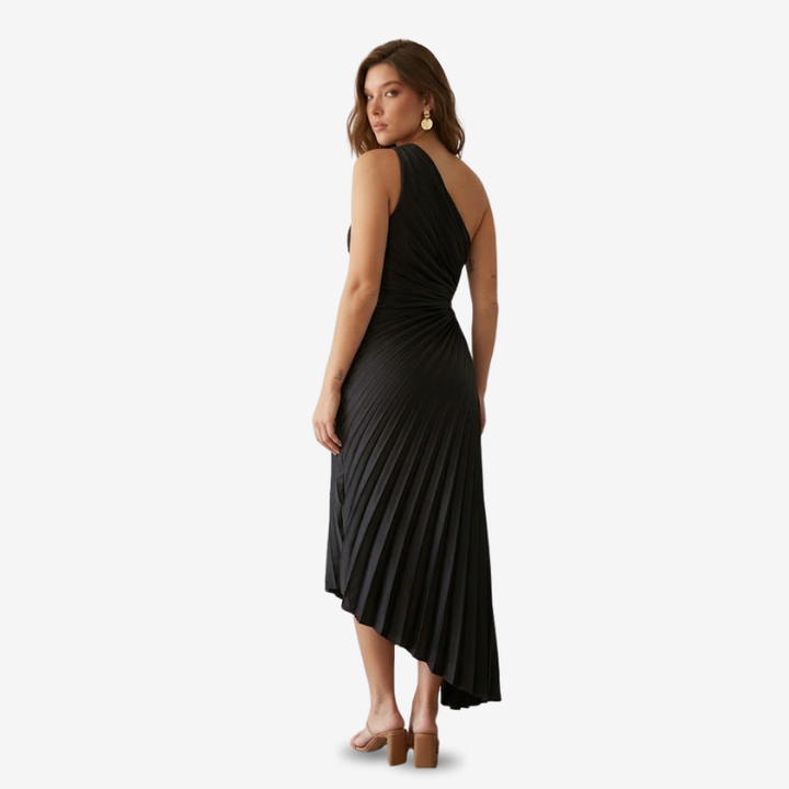 VALERIQUE | Robe Midi Plissée Asymétrique en Coton Léger pour Femme – Une Épaule