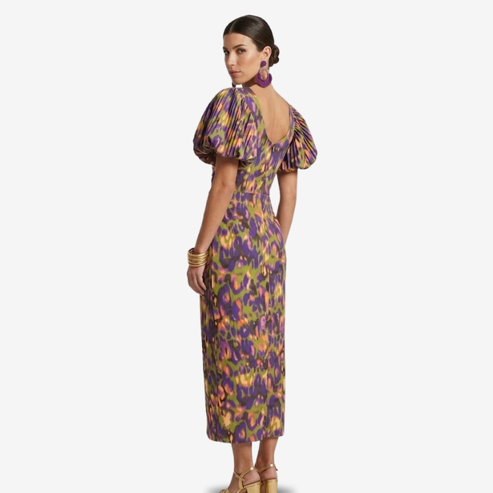 VALERIQUE | Robe Midi en Coton Léger Imprimé pour Femme – Manches Plissées