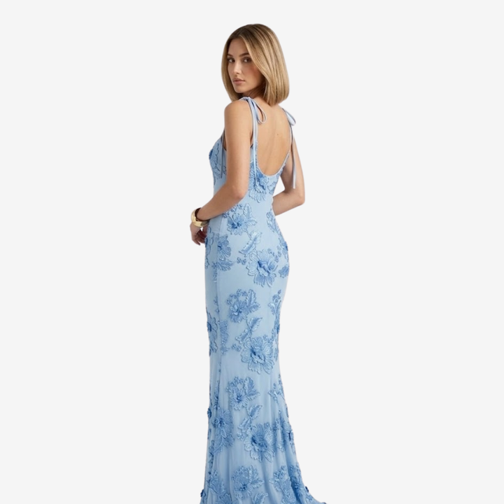 VALERIQUE | Robe Longue Ajustée à Fleurs en Coton Léger pour Femme – Bretelles à Nouer