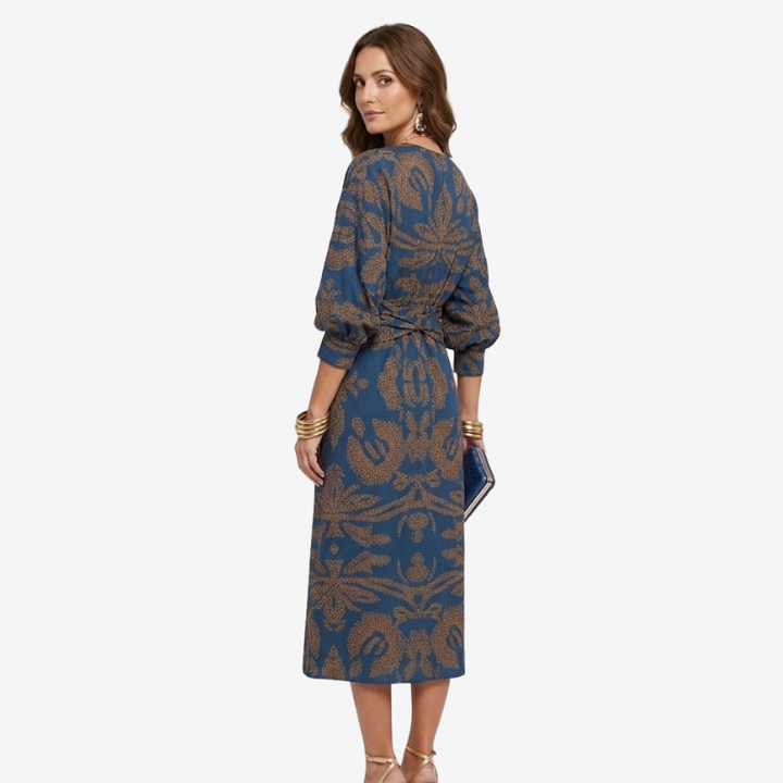 VALERIQUE | Robe Midi Portefeuille en Coton Léger à Imprimé Feuilles pour Femme – Col V