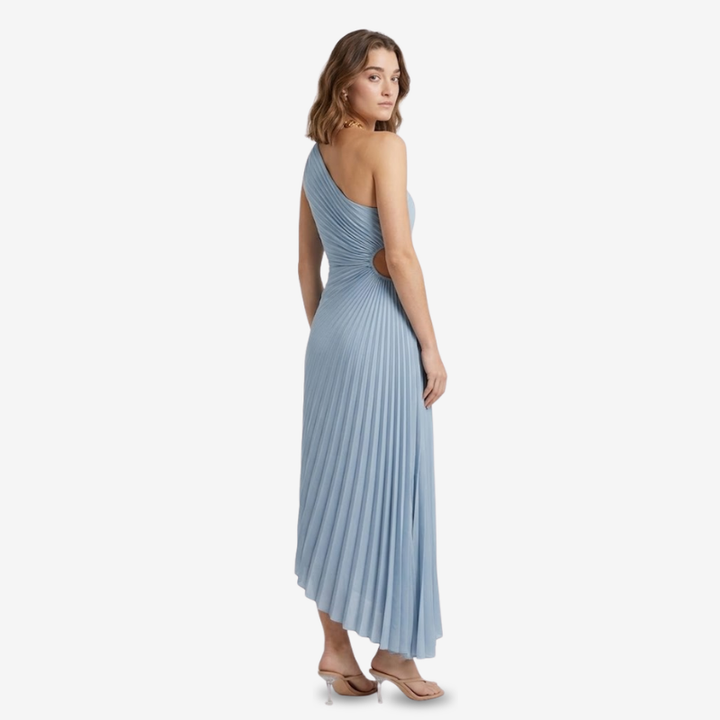 VALERIQUE | Robe Midi Plissée Asymétrique en Coton Léger pour Femme – Une Épaule