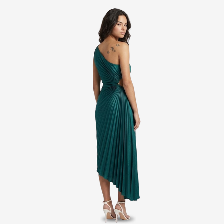 VALERIQUE | Robe Midi Plissée Asymétrique en Coton Léger pour Femme – Une Épaule