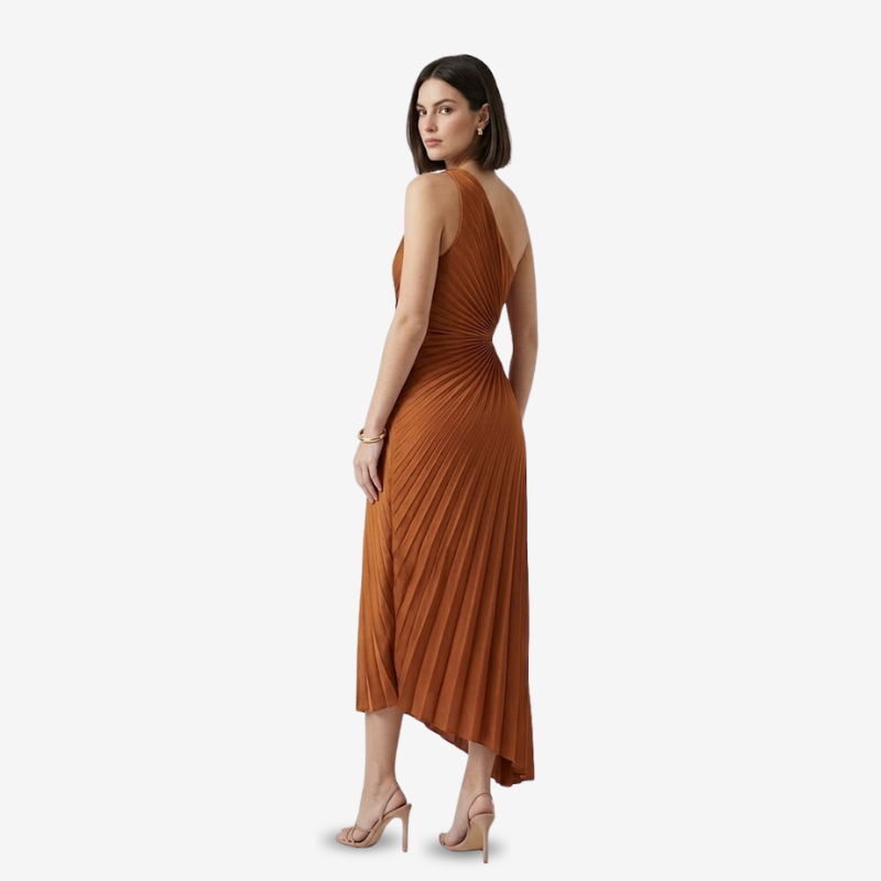 VALERIQUE | Robe Midi Plissée Asymétrique en Coton Léger pour Femme – Une Épaule