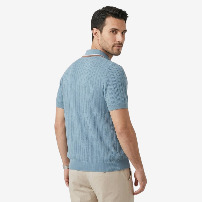 VALERIQUE | Polo Texturé en Maille Légère en Coton pour Homme – Col Contrasté Décontracté