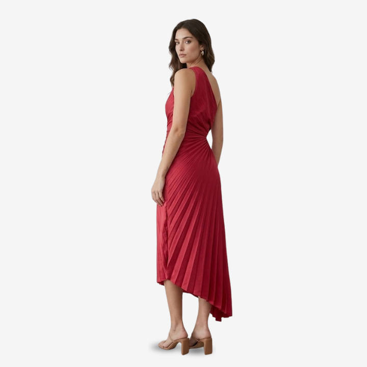 VALERIQUE | Robe Midi Plissée Asymétrique en Coton Léger pour Femme – Une Épaule