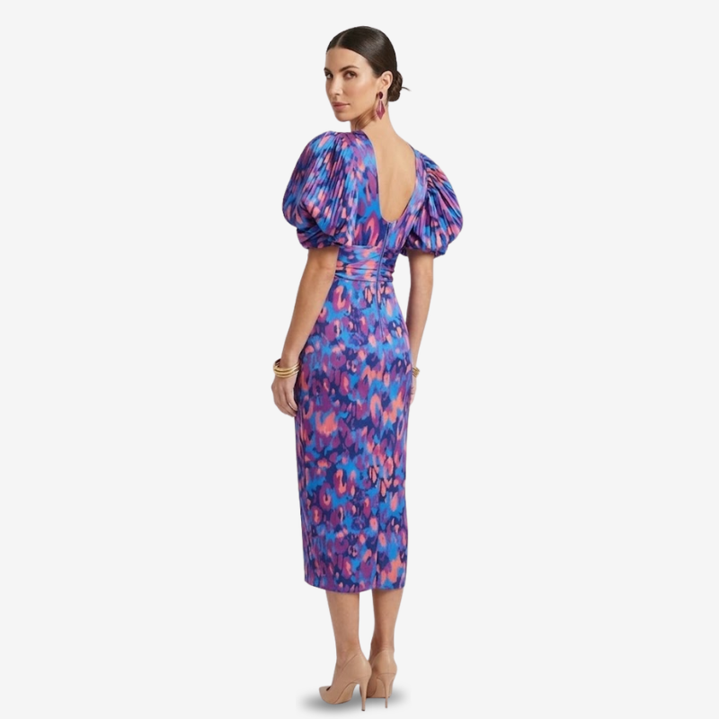 VALERIQUE | Robe Midi en Coton Léger Imprimé pour Femme – Manches Plissées