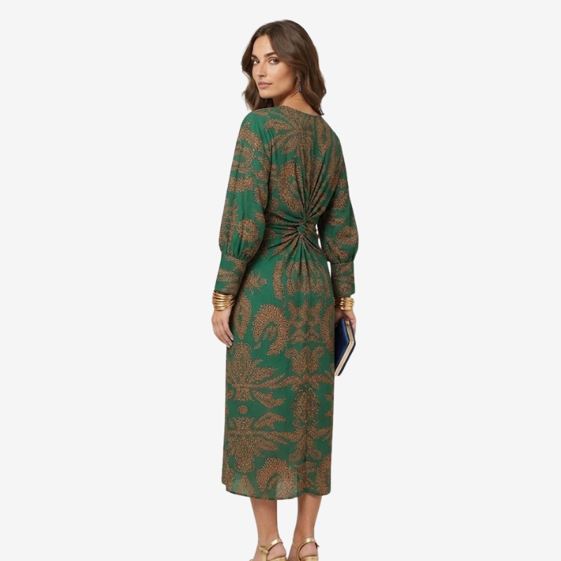 VALERIQUE | Robe Midi Portefeuille en Coton Léger à Imprimé Feuilles pour Femme – Col V