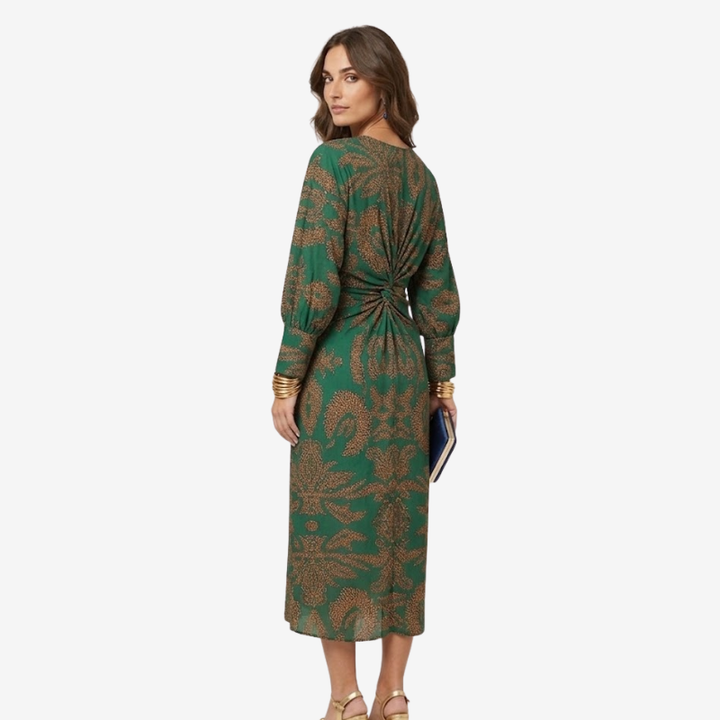 VALERIQUE | Robe Midi Portefeuille en Coton Léger à Imprimé Feuilles pour Femme – Col V