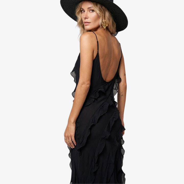 VALERIQUE | Robe Longue à Volants en Coton Léger pour Femme – Bretelles Fines