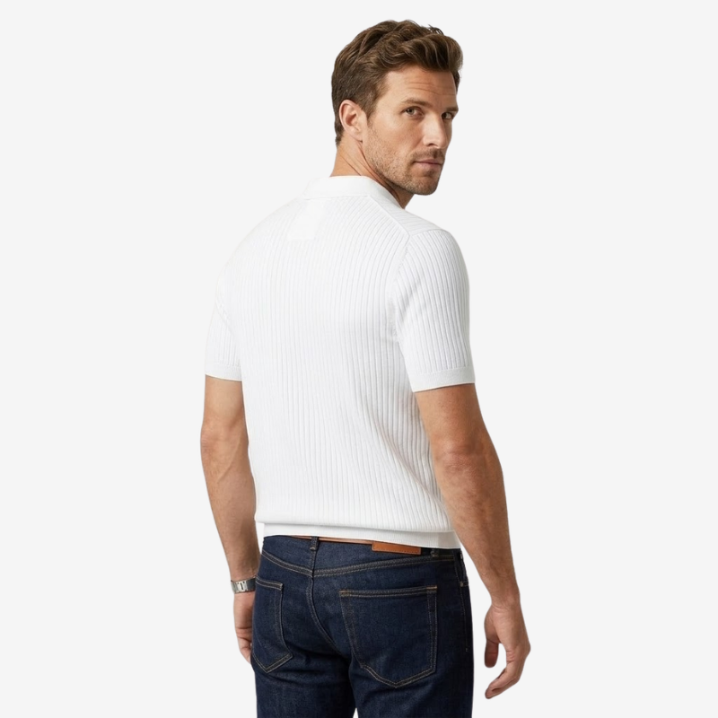 VALERIQUE | Polo Ajusté en Maille Côtelée Légère pour Homme – Col Ouvert Décontracté