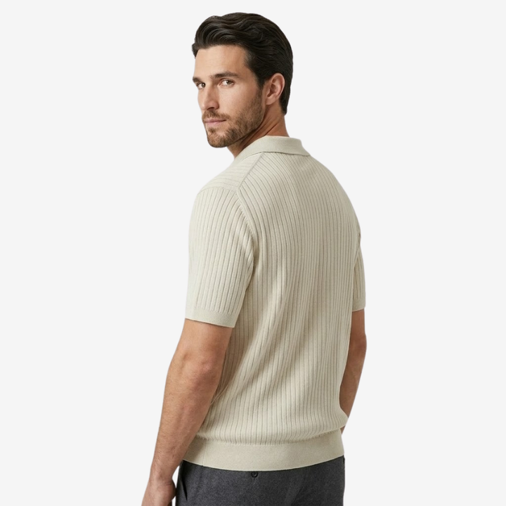 VALERIQUE | Polo en Maille Fine Côtelée en Coton pour Homme – Col Ouvert Décontracté