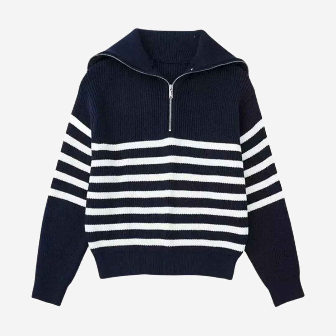 VALERIQUE | Pull Zippé en Coton Rayé pour Homme – Style Intemporel