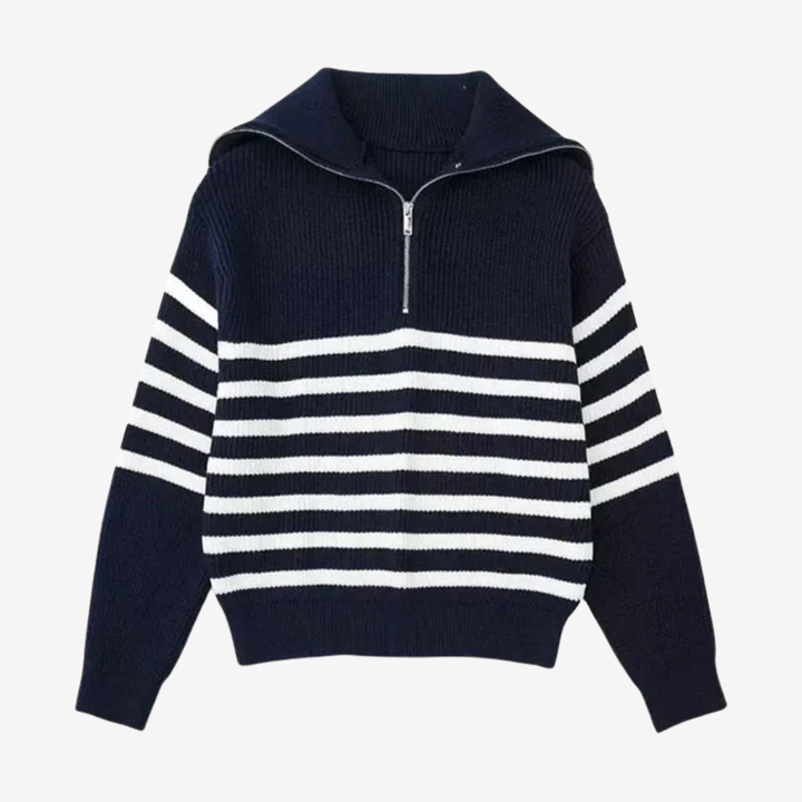 VALERIQUE | Pull Zippé en Coton Rayé pour Homme – Style Intemporel