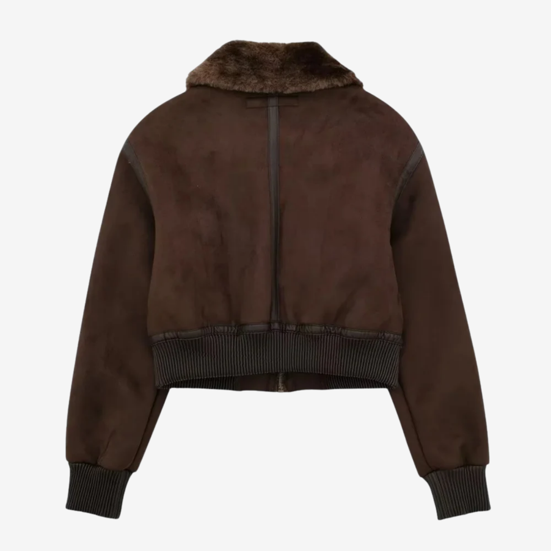 VALERIQUE | Bomber Marron pour Femme – Col Fourrure