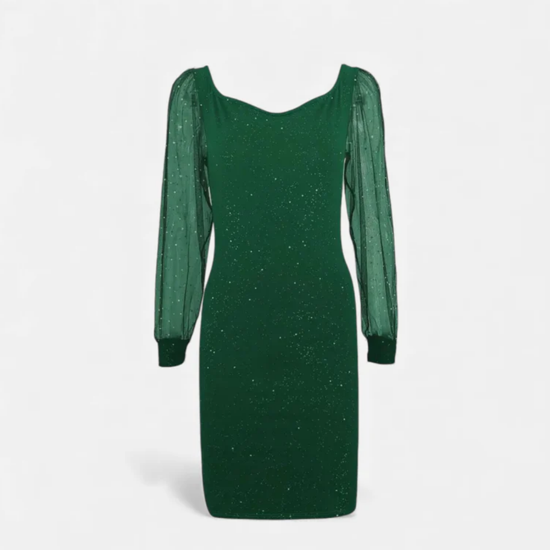 VALERIQUE | Robe Moulante en Maille à Sequins Col V pour Femme – Éclat Élégant