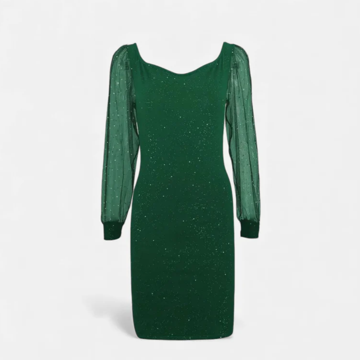 VALERIQUE | Robe Moulante en Maille à Sequins Col V pour Femme – Éclat Élégant