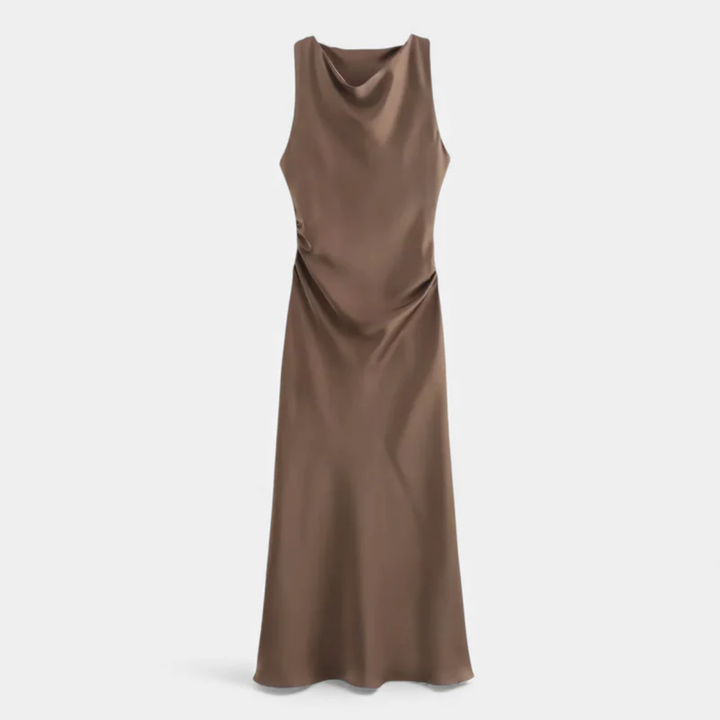 VALERIQUE | Robe Midi Satinée Type Slip pour Femme – Élégance Fluide