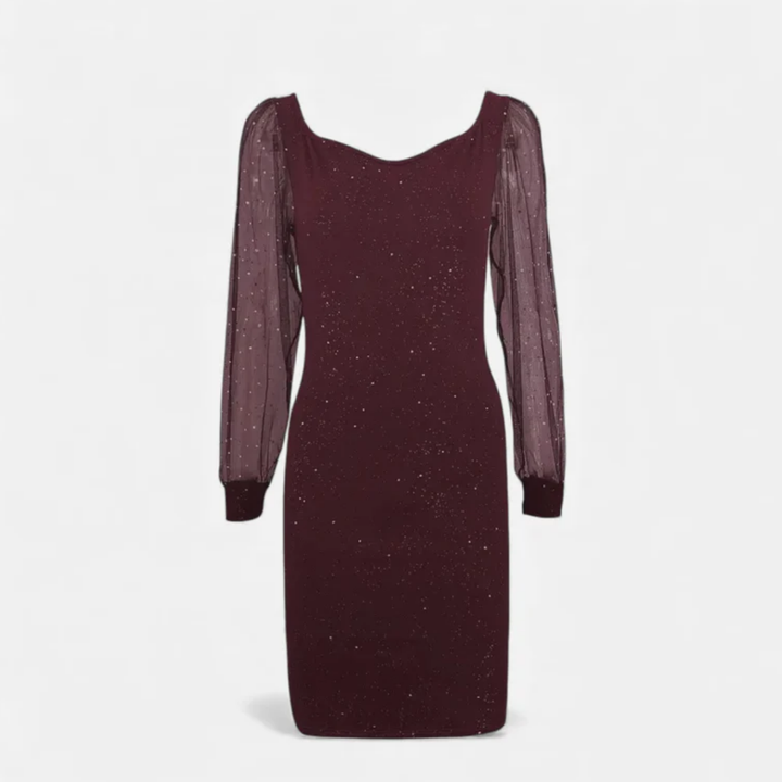VALERIQUE | Robe Moulante en Maille à Sequins Col V pour Femme – Éclat Élégant