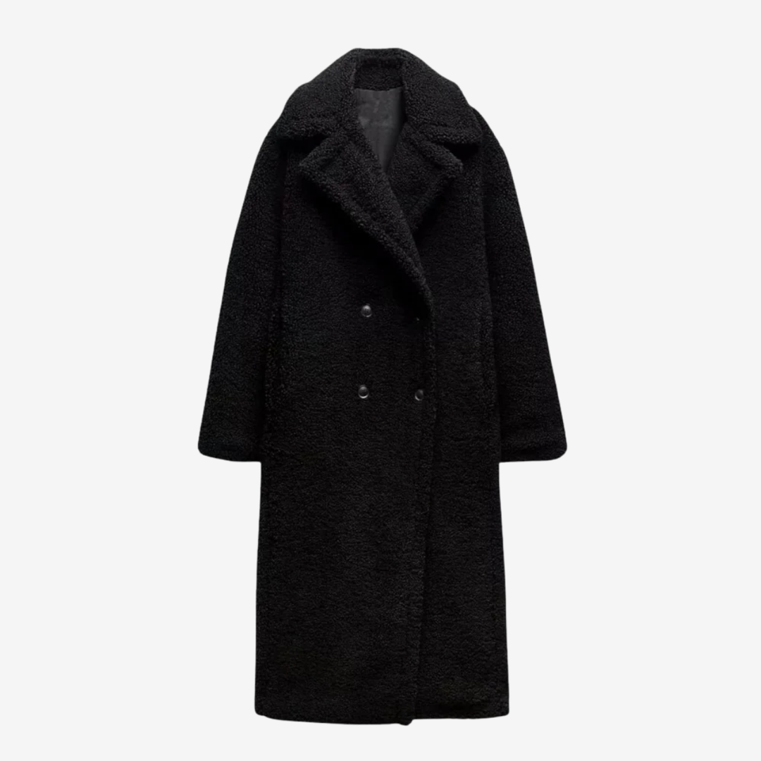 VALERIQUE | Manteau Long en Teddy pour Femme – Double Boutonnage