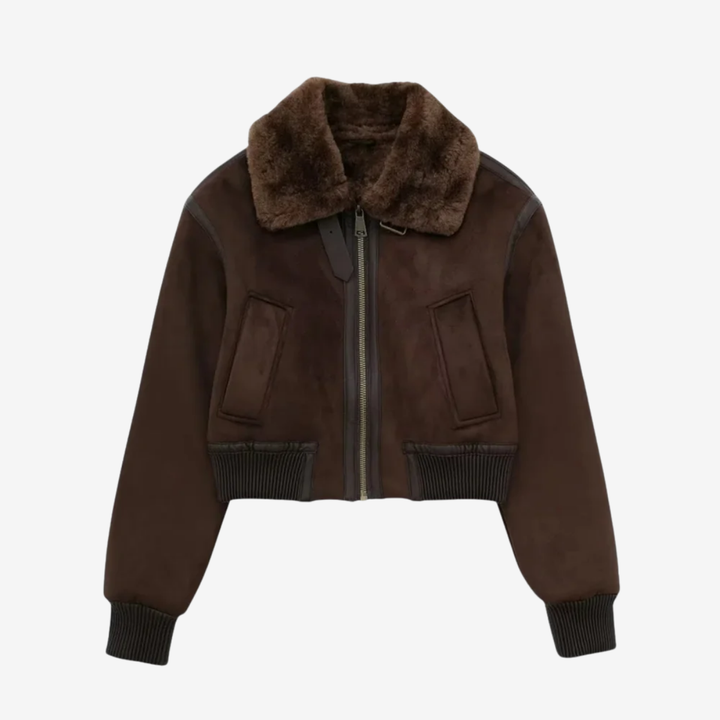 VALERIQUE | Bomber Marron pour Femme – Col Fourrure