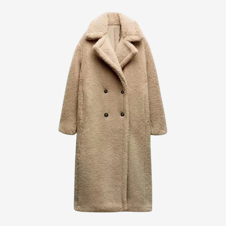 VALERIQUE | Manteau Long en Teddy pour Femme – Double Boutonnage