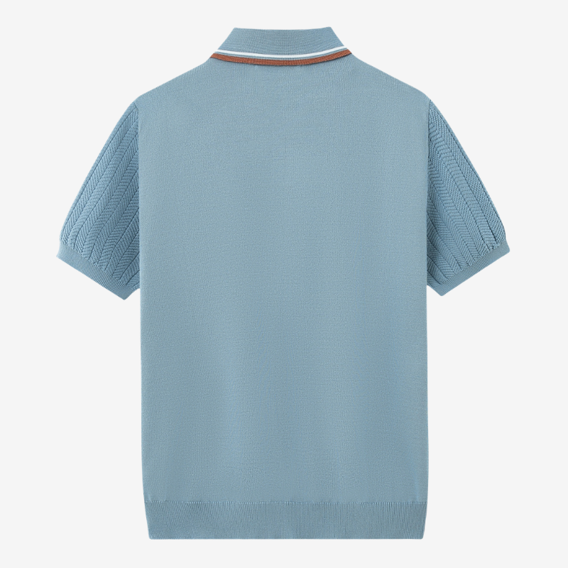 VALERIQUE | Polo Texturé en Maille Légère en Coton pour Homme – Col Contrasté Décontracté