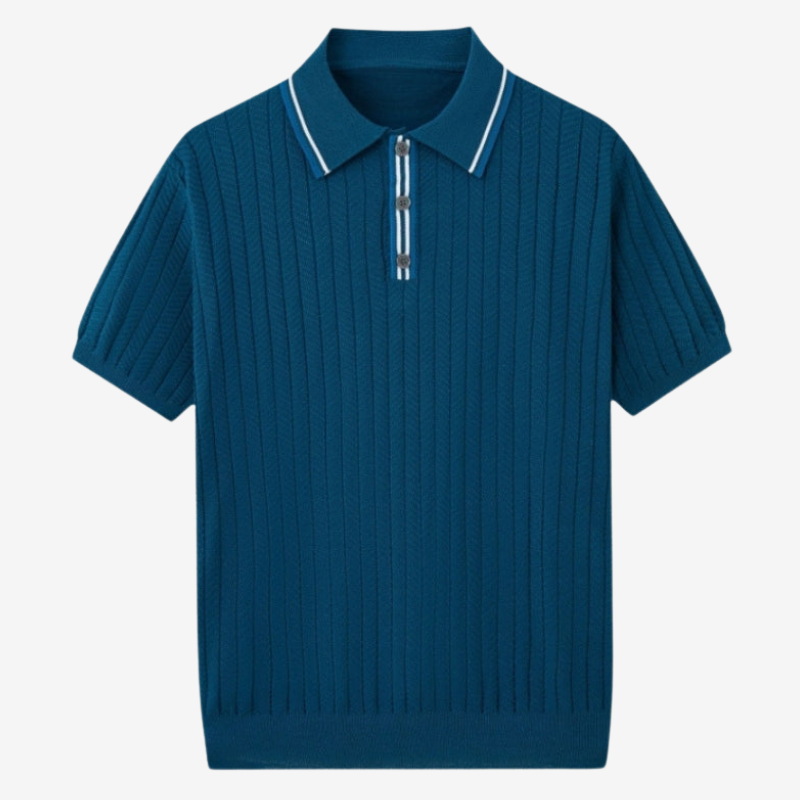 VALERIQUE | Polo Texturé en Maille Légère en Coton pour Homme – Col Contrasté Décontracté