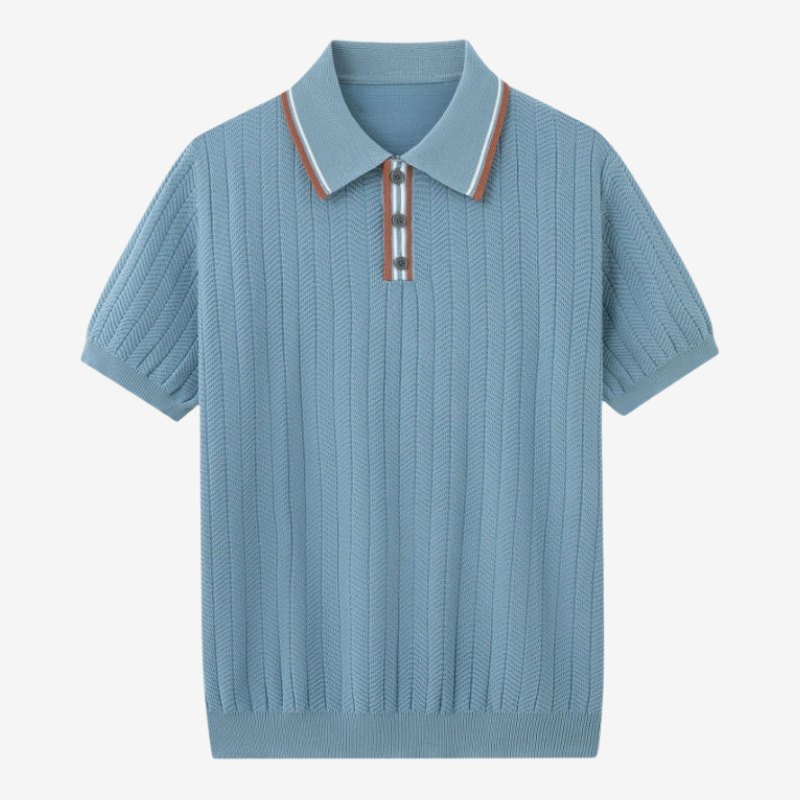 VALERIQUE | Polo Texturé en Maille Légère en Coton pour Homme – Col Contrasté Décontracté