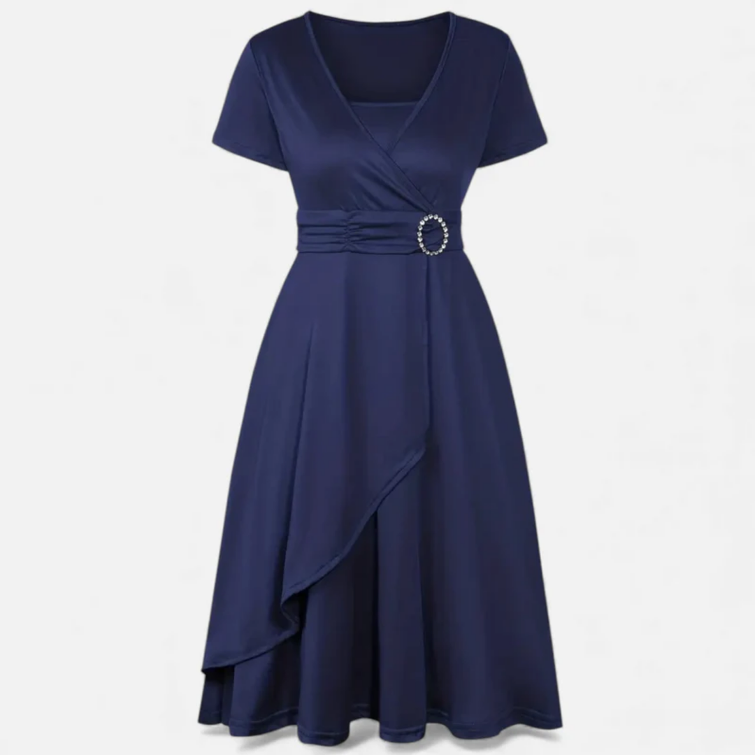 VALERIQUE | Robe de Soirée Asymétrique Col V à Strass pour Femme – Féminité Sculptée