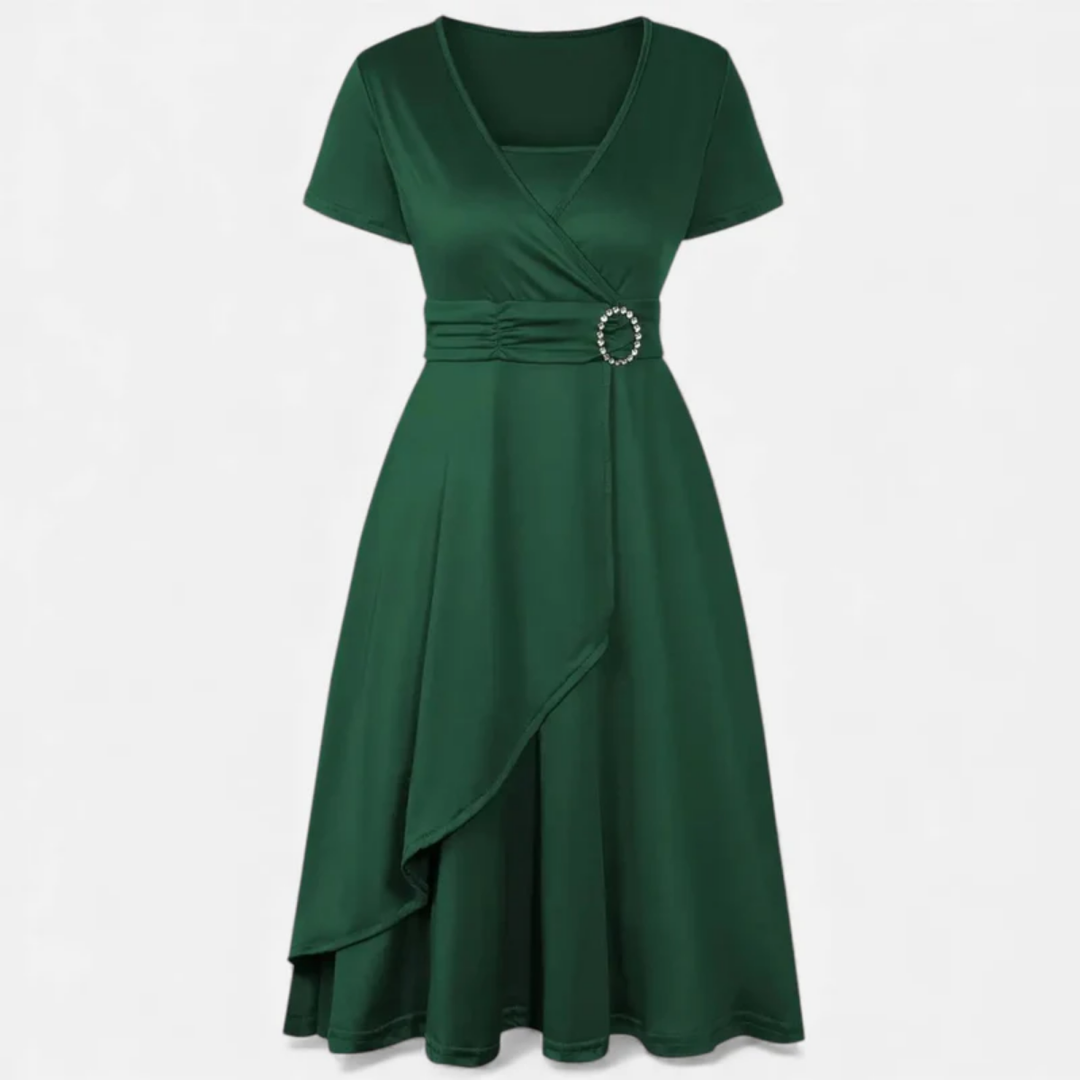 VALERIQUE | Robe de Soirée Asymétrique Col V à Strass pour Femme – Féminité Sculptée