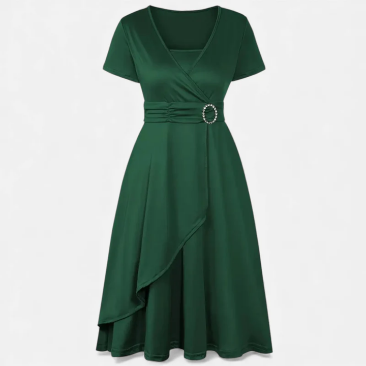 VALERIQUE | Robe de Soirée Asymétrique Col V à Strass pour Femme – Féminité Sculptée