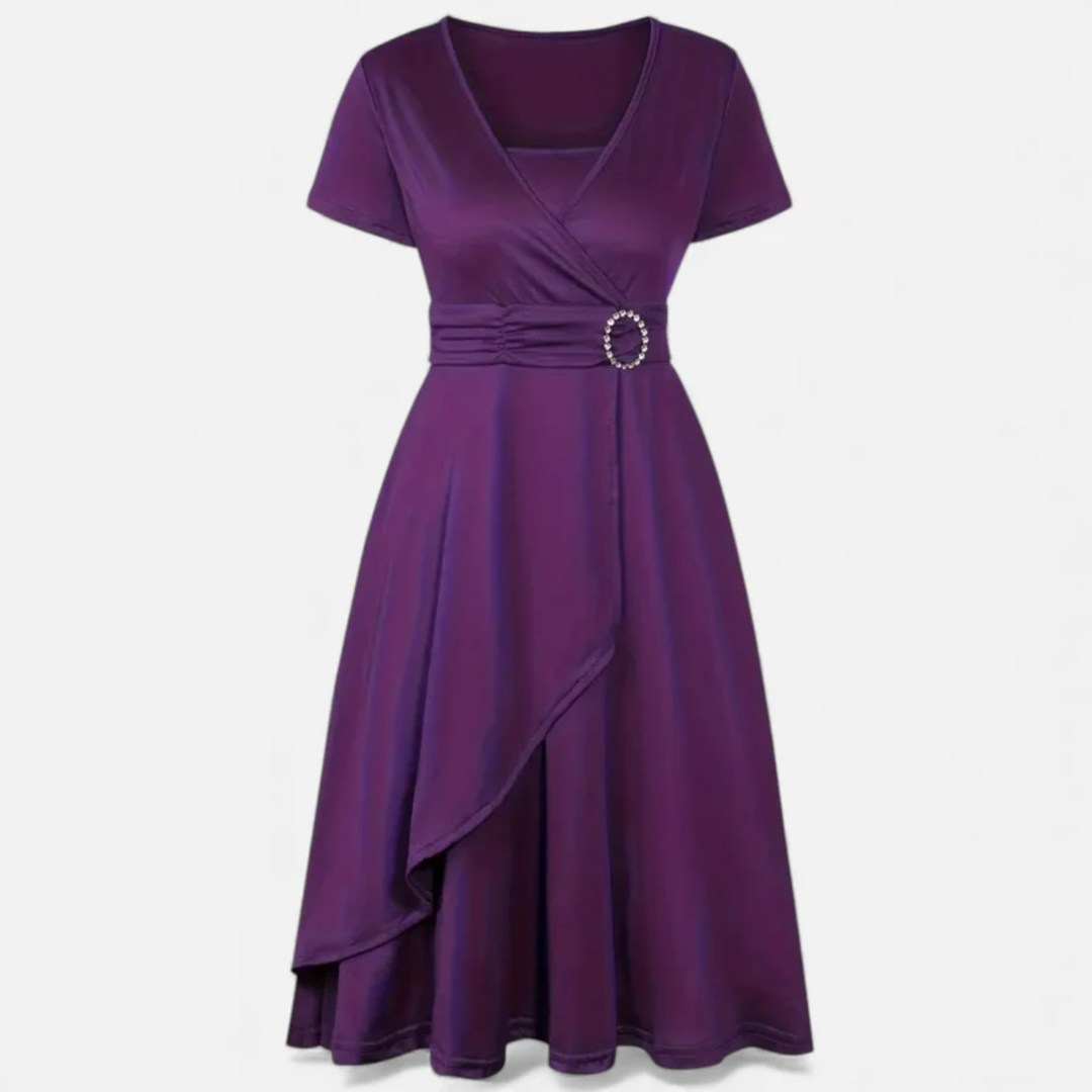 VALERIQUE | Robe de Soirée Asymétrique Col V à Strass pour Femme – Féminité Sculptée