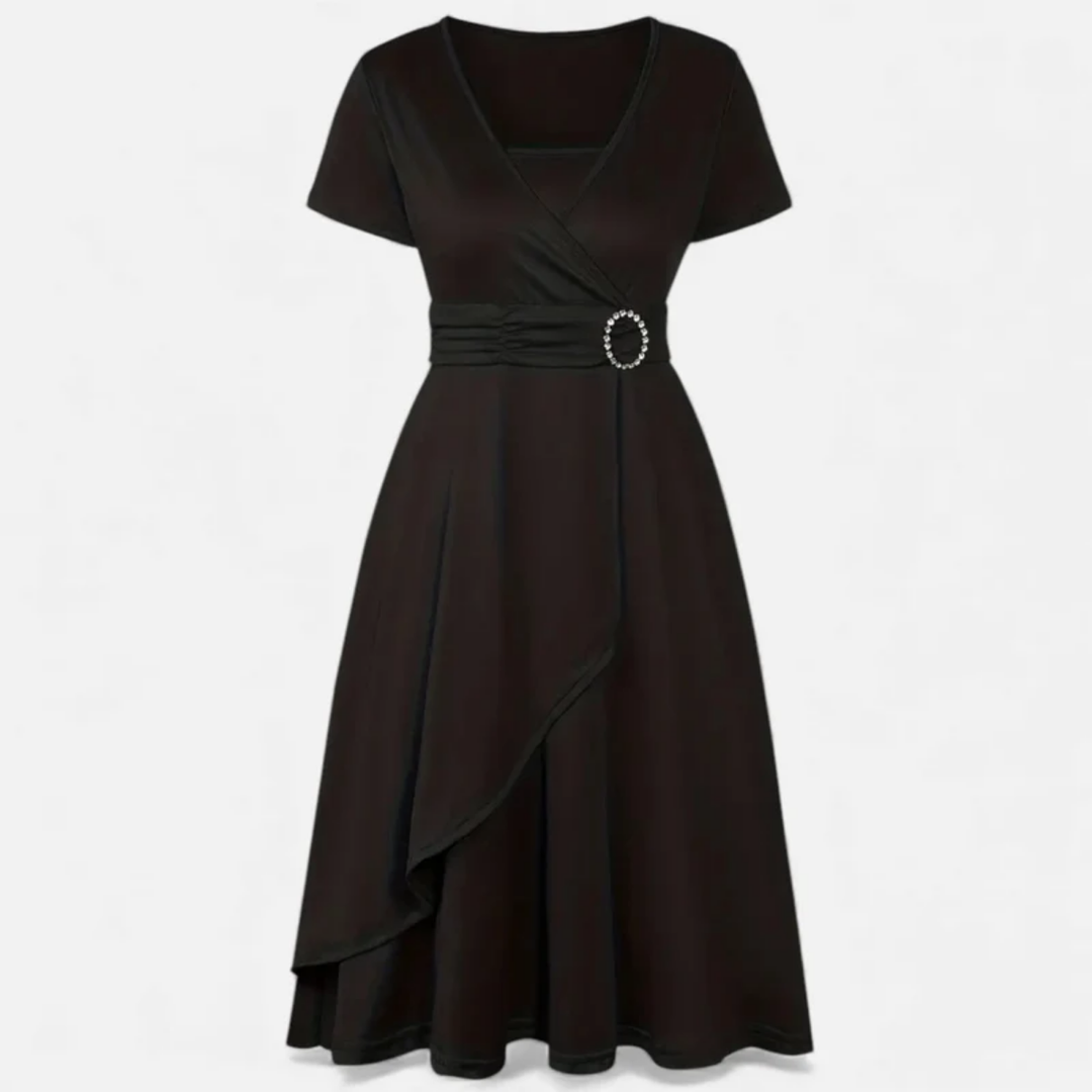 VALERIQUE | Robe de Soirée Asymétrique Col V à Strass pour Femme – Féminité Sculptée