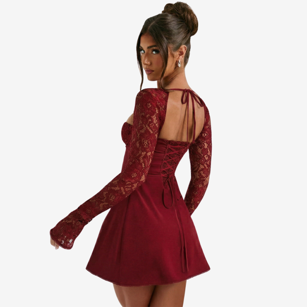 VALERIQUE | Femme Robe courte coupe ajustée manches longues dentelle style fluide