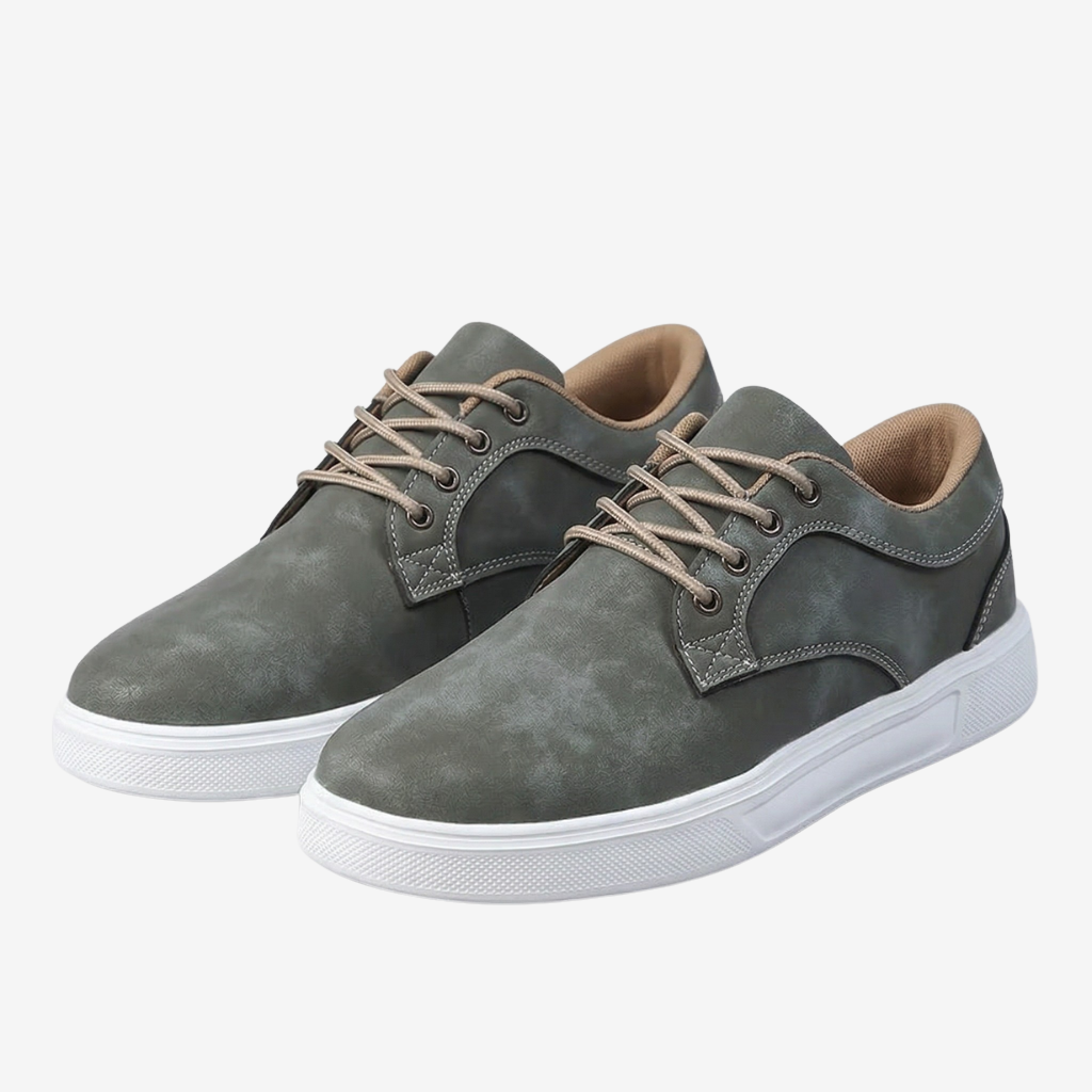 VALERIQUE | Homme baskets basses vert olive à lacets avec semelle blanche style minimaliste pour usage quotidien