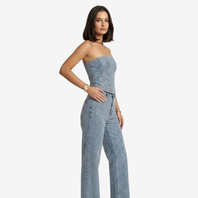 VALERIQUE | Ensemble Bustier et Pantalon en Coton Léger pour Femme – Coupe Ajustée