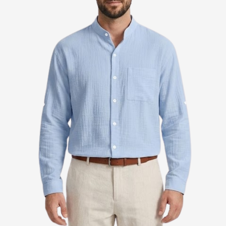 VALERIQUE | Chemise en Lin pour Homme – Manches Longues et Col Officier Coupe Classique