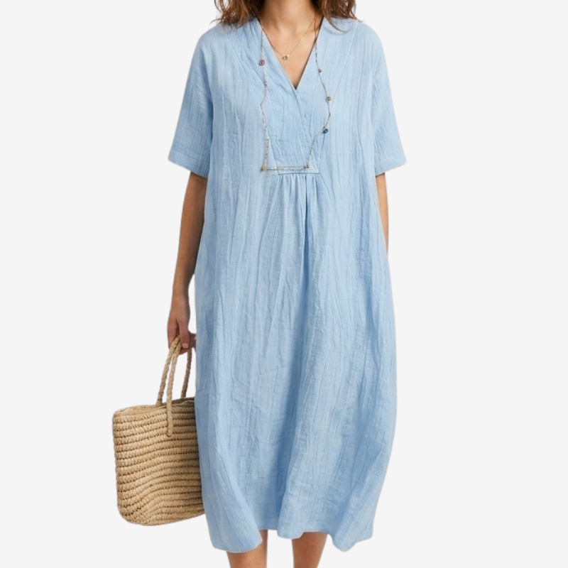 VALERIQUE | Robe Midi Ample pour Femme – Col V