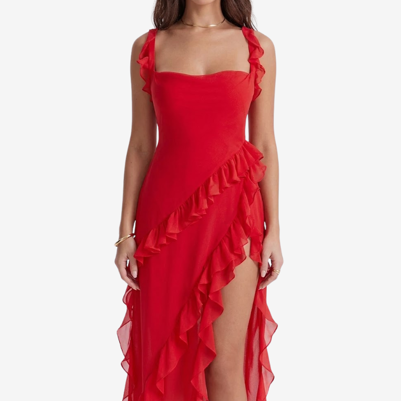 VALERIQUE | Robe Asymétrique à Volants en Coton Léger pour Femme – Fente Haute
