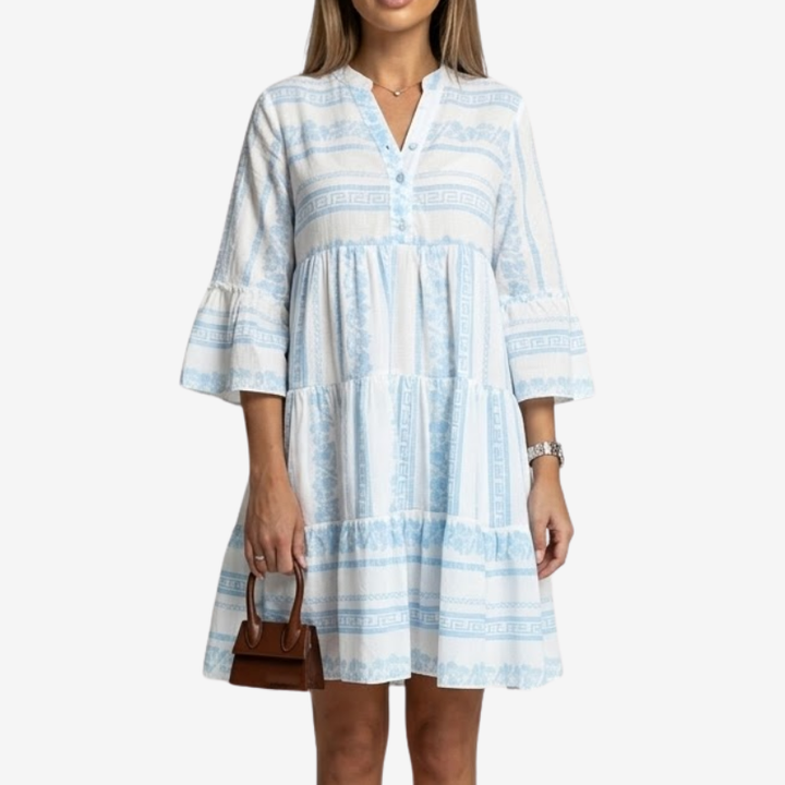 VALERIQUE | Robe Midi Ample pour Femme – Col V et Boutonnée