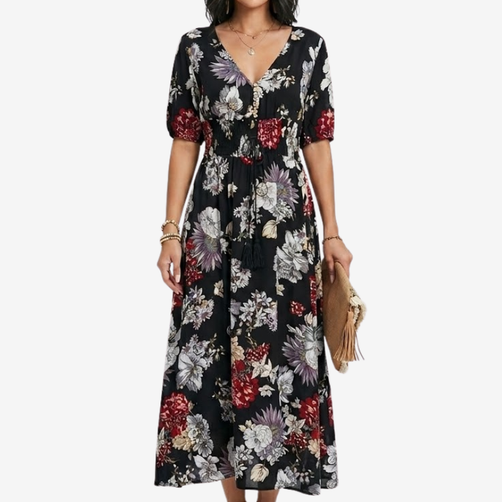 VALERIQUE | Robe Maxi Fleurie pour Femme – Col V
