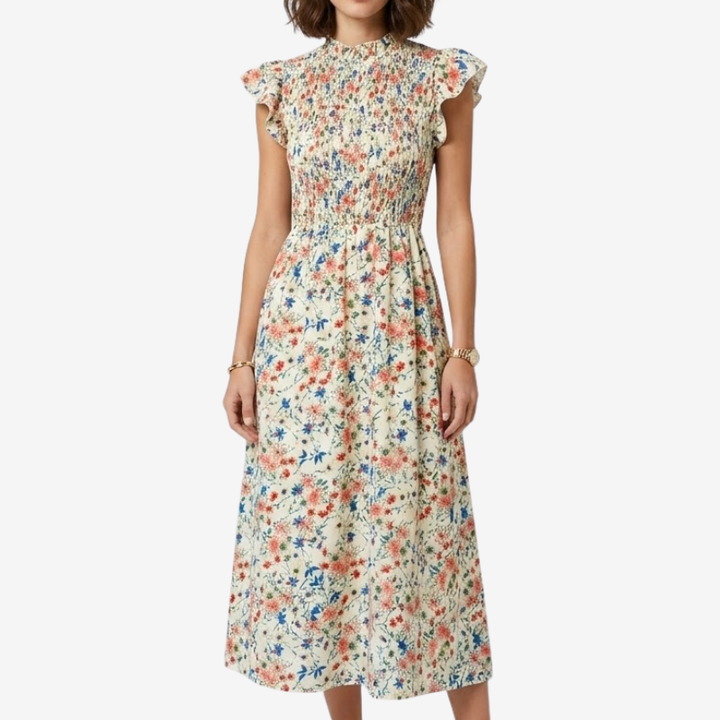 VALERIQUE | Robe Midi Fleurie pour Femme – Taille Smockée