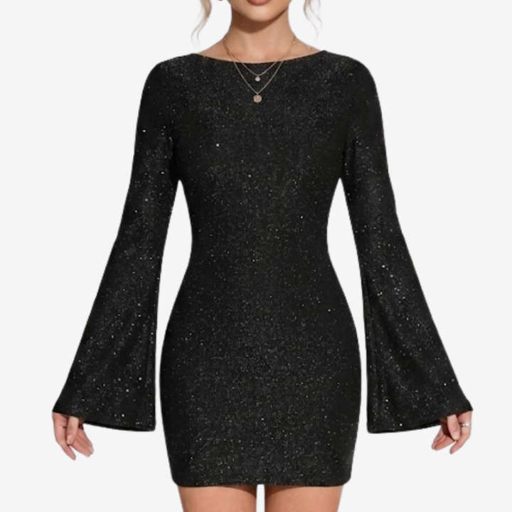 VALERIQUE | Robe Courte à Paillettes pour Femme – Manches Longue