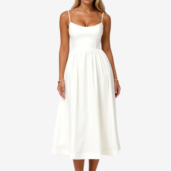 VALERIQUE | Robe Midi Sans Manches pour Femme – Bretelles Fines et Taille Ajustée