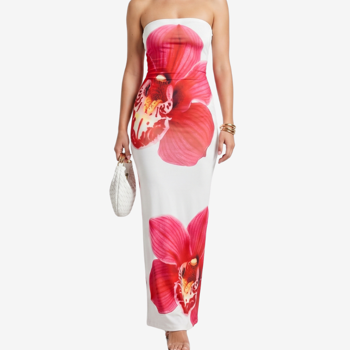 VALERIQUE | Robe Maxi Sans Bretelles Fleurie pour Femme – Coupe Ajustée