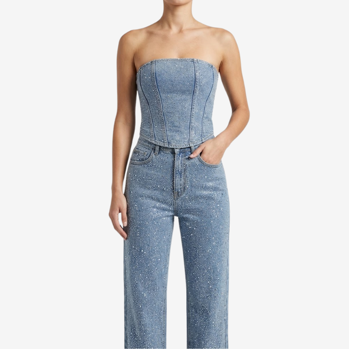 VALERIQUE | Ensemble Bustier et Pantalon en Coton Léger pour Femme – Coupe Ajustée